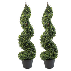 Pair 90cm Tall Artificial Boxwood Tower Trees Topiary Spiral Spirit Journeys Gifts