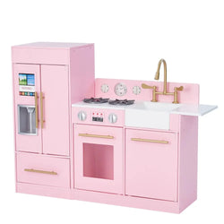 Pink Wooden Toy Kitchen by Toy Cooker Play Kitchen Set TD-12302P Teamson Kids