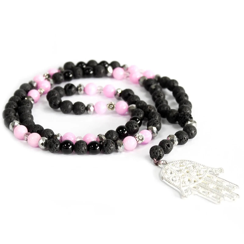 Hamsa / Pink & Black - Gemstone Necklace Spirit Journeys Gifts