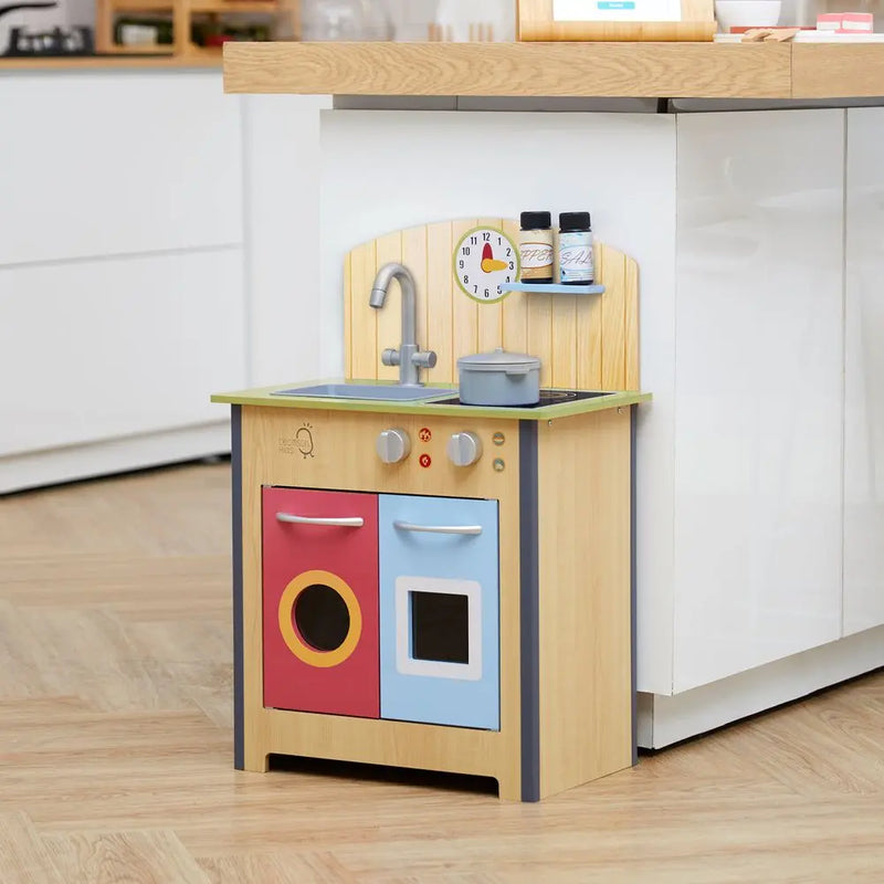 Porto Small Interactive Wooden Kitchen Playset &  4 Accessories Teamson Kids