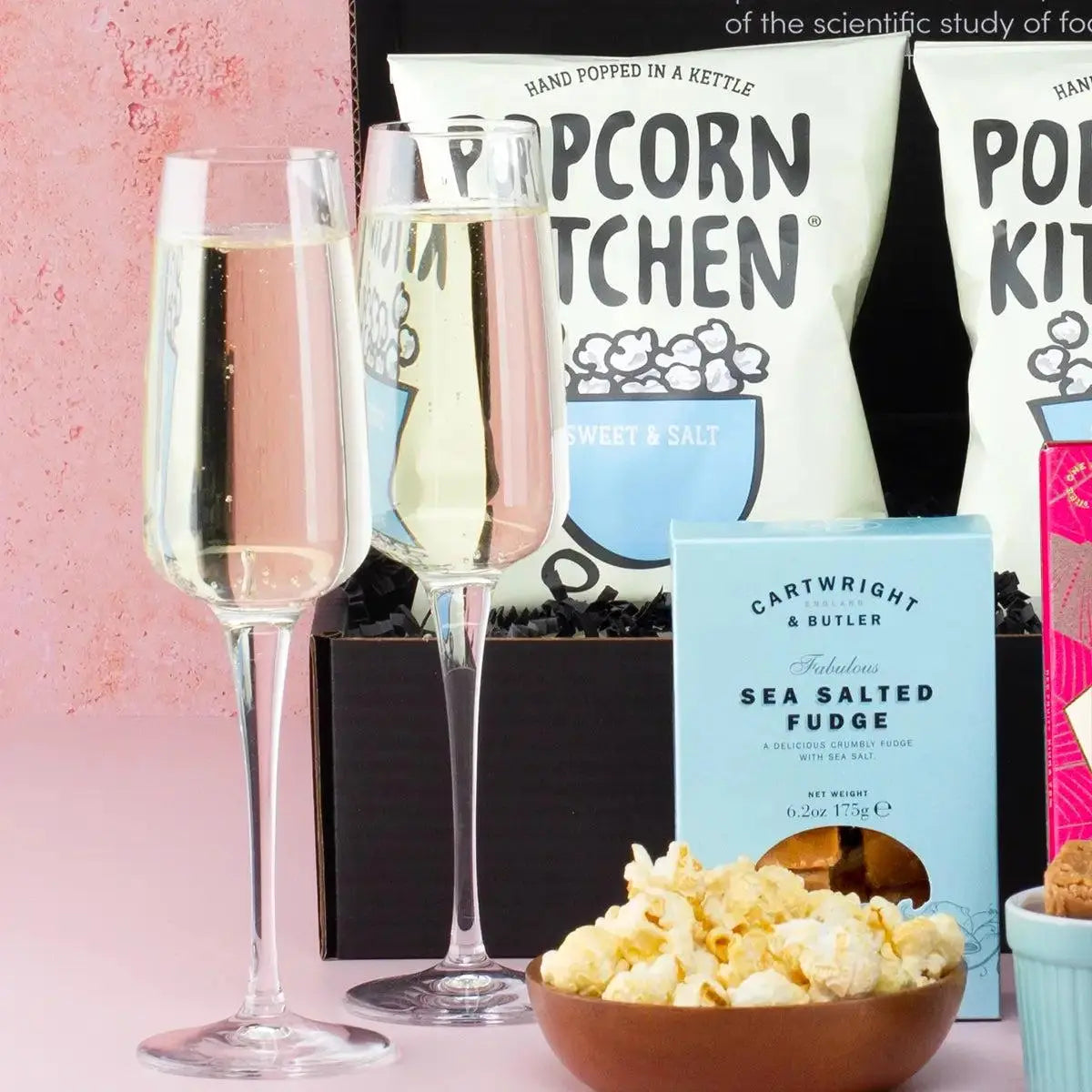 Prosecco, Popcorn & Fudge Hamper Spirit Journeys Gifts