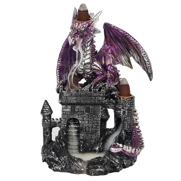 Purple Dragon on Castle Backflow Incense Burner Spirit Journeys Gifts
