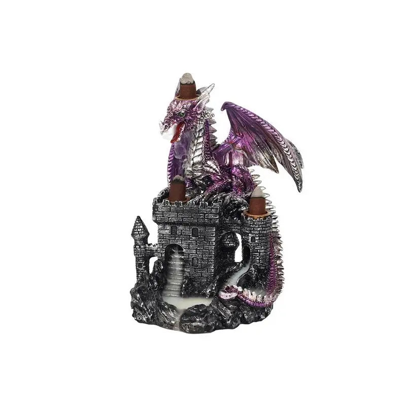 Purple Dragon on Castle Backflow Incense Burner Spirit Journeys Gifts