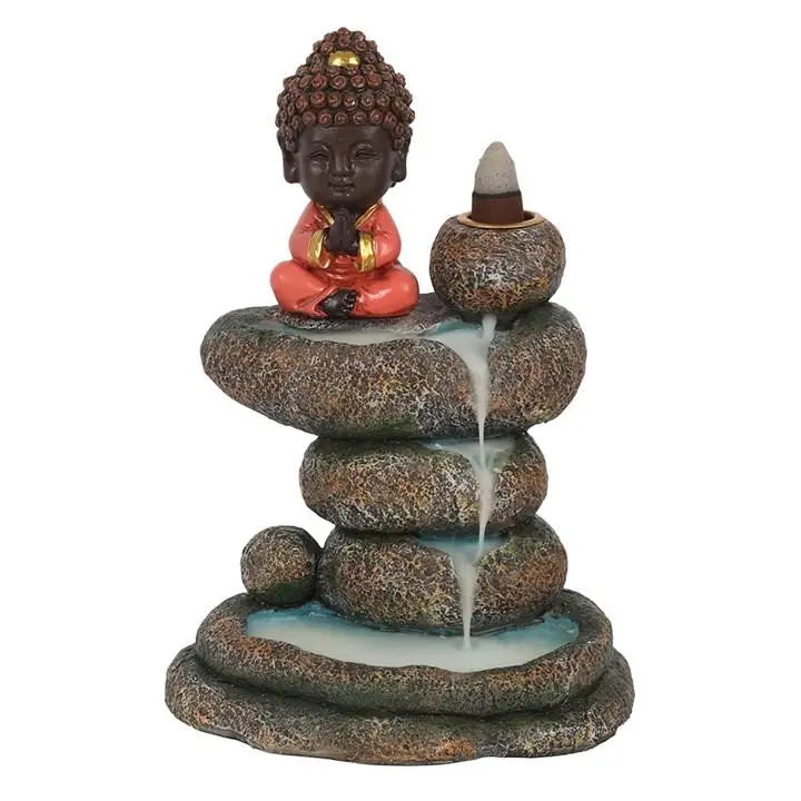 Red Buddha and Rock Pond Backflow Incense Burner Spirit Journeys Gifts