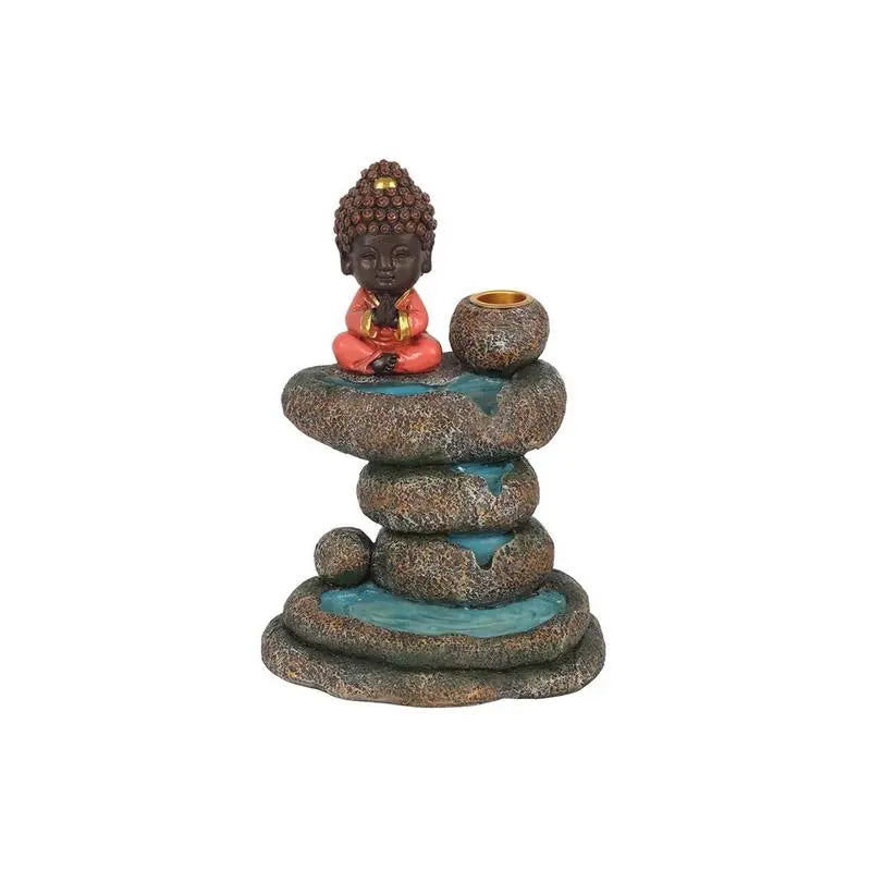 Red Buddha and Rock Pond Backflow Incense Burner Spirit Journeys Gifts