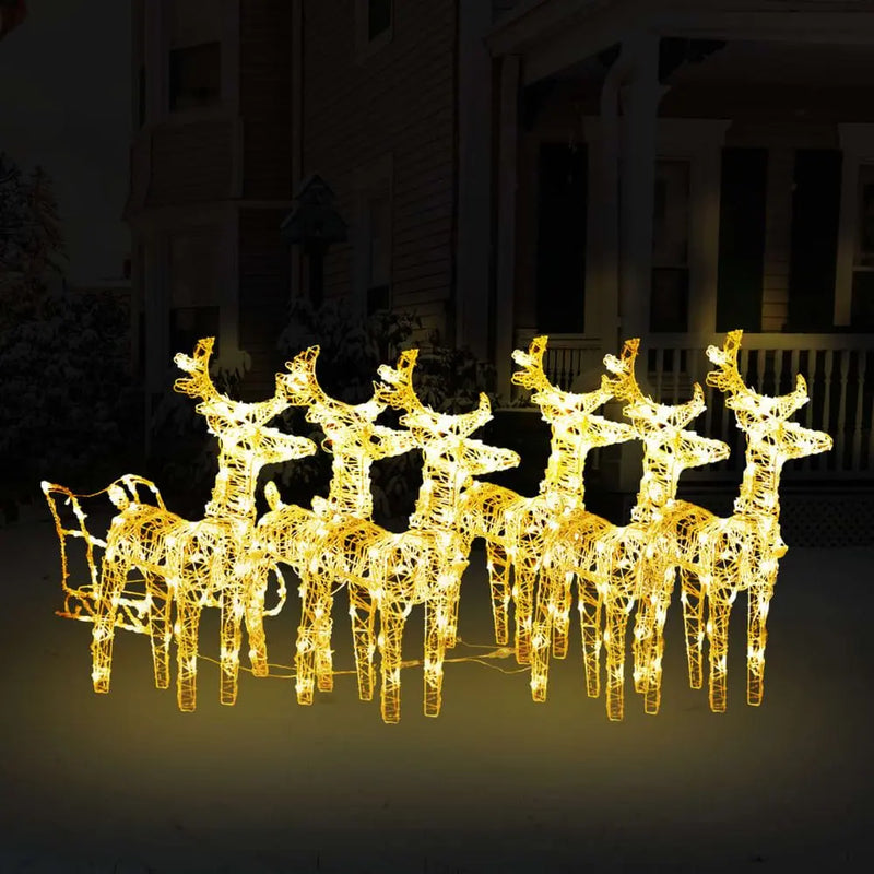 Reindeers & Sleigh Christmas Decoration 160 LEDs 130 cm Acrylic vidaXL