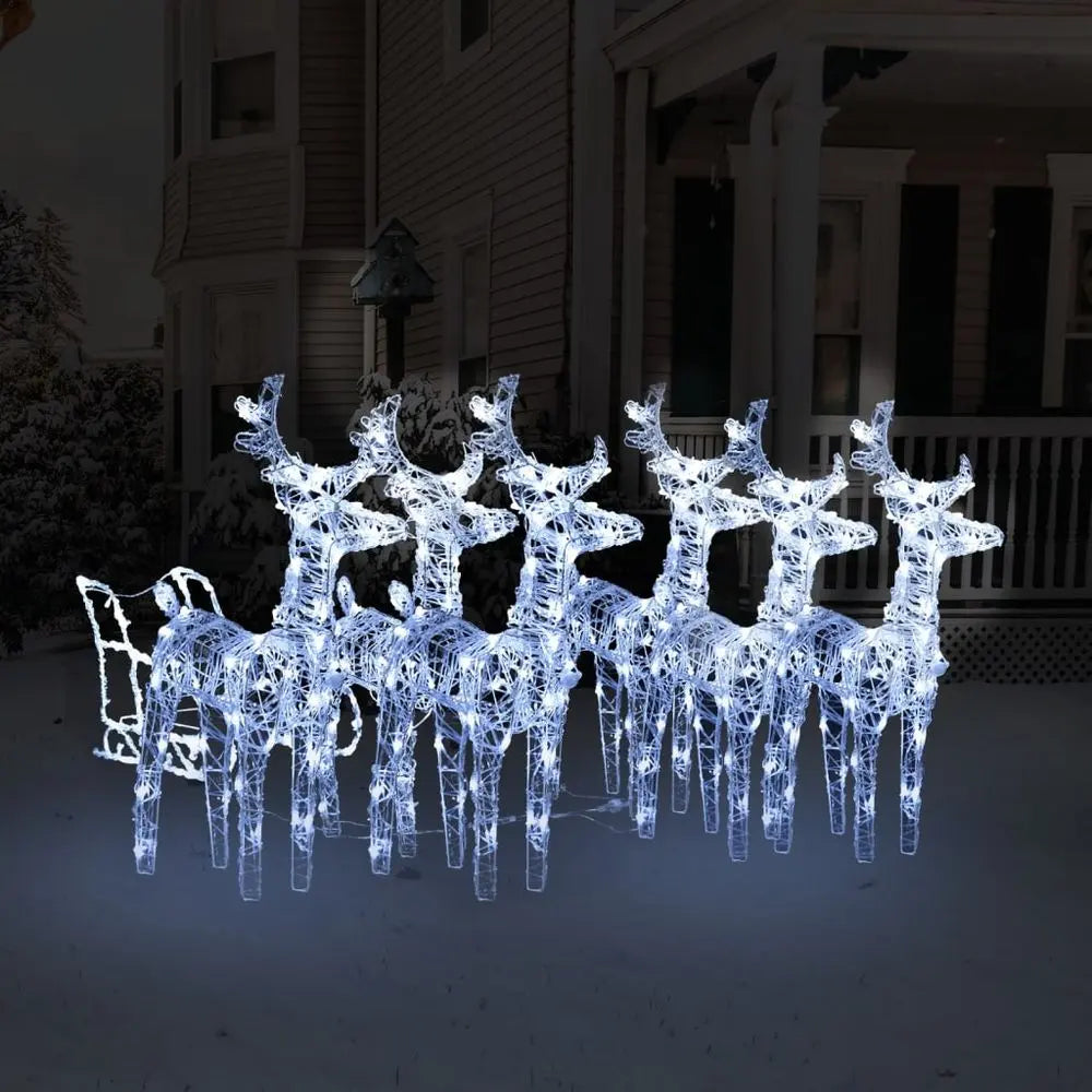 Reindeers & Sleigh Christmas Decoration 160 LEDs 130 cm Acrylic vidaXL