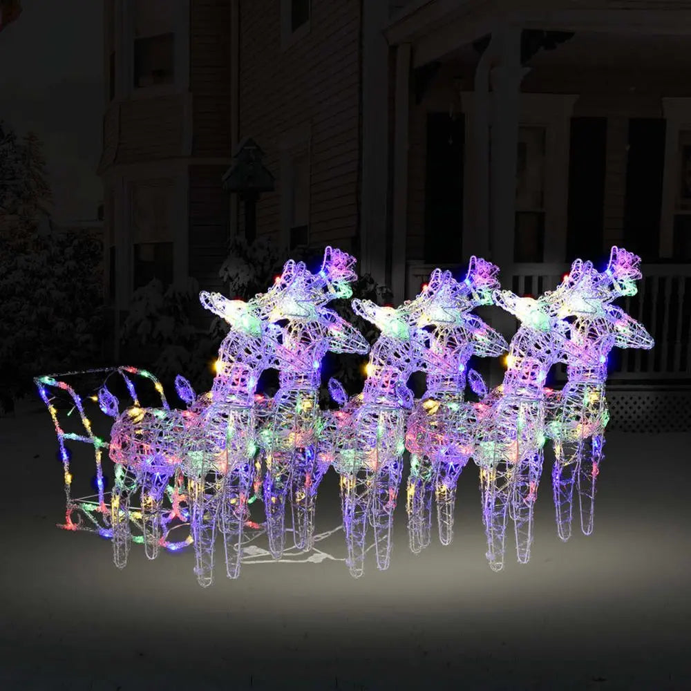 Reindeers & Sleigh Christmas Decoration 160 LEDs 130 cm Acrylic vidaXL