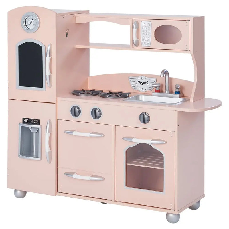 Retro Wooden Kitchen Toy Kitchen Pink With Ice Maker TD-11414P Teamson Kids