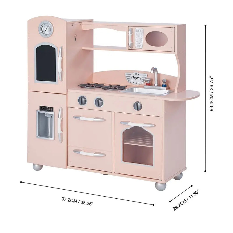 Retro Wooden Kitchen Toy Kitchen Pink With Ice Maker TD-11414P Teamson Kids