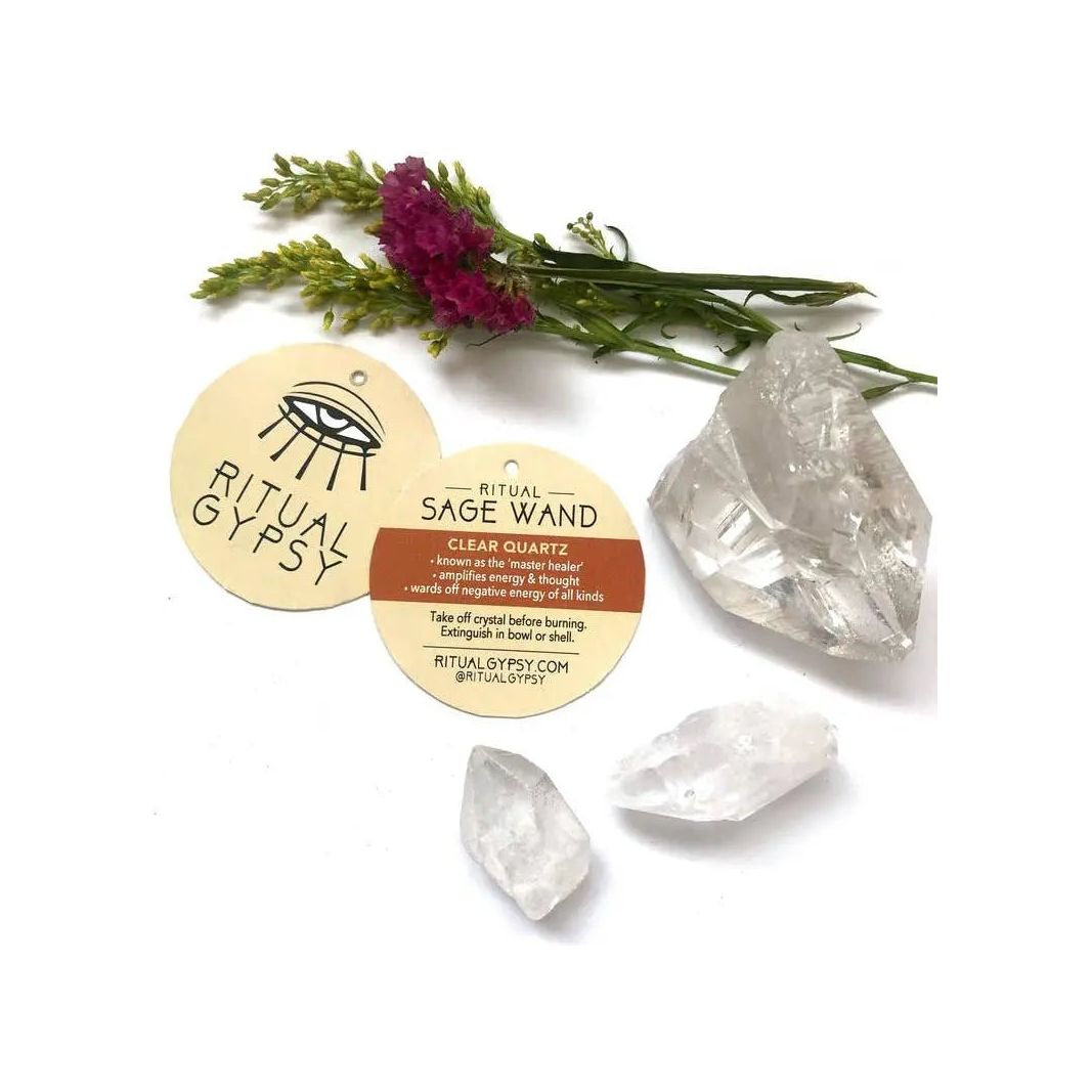 Ritual Sage Wand with Clear Quartz - 4