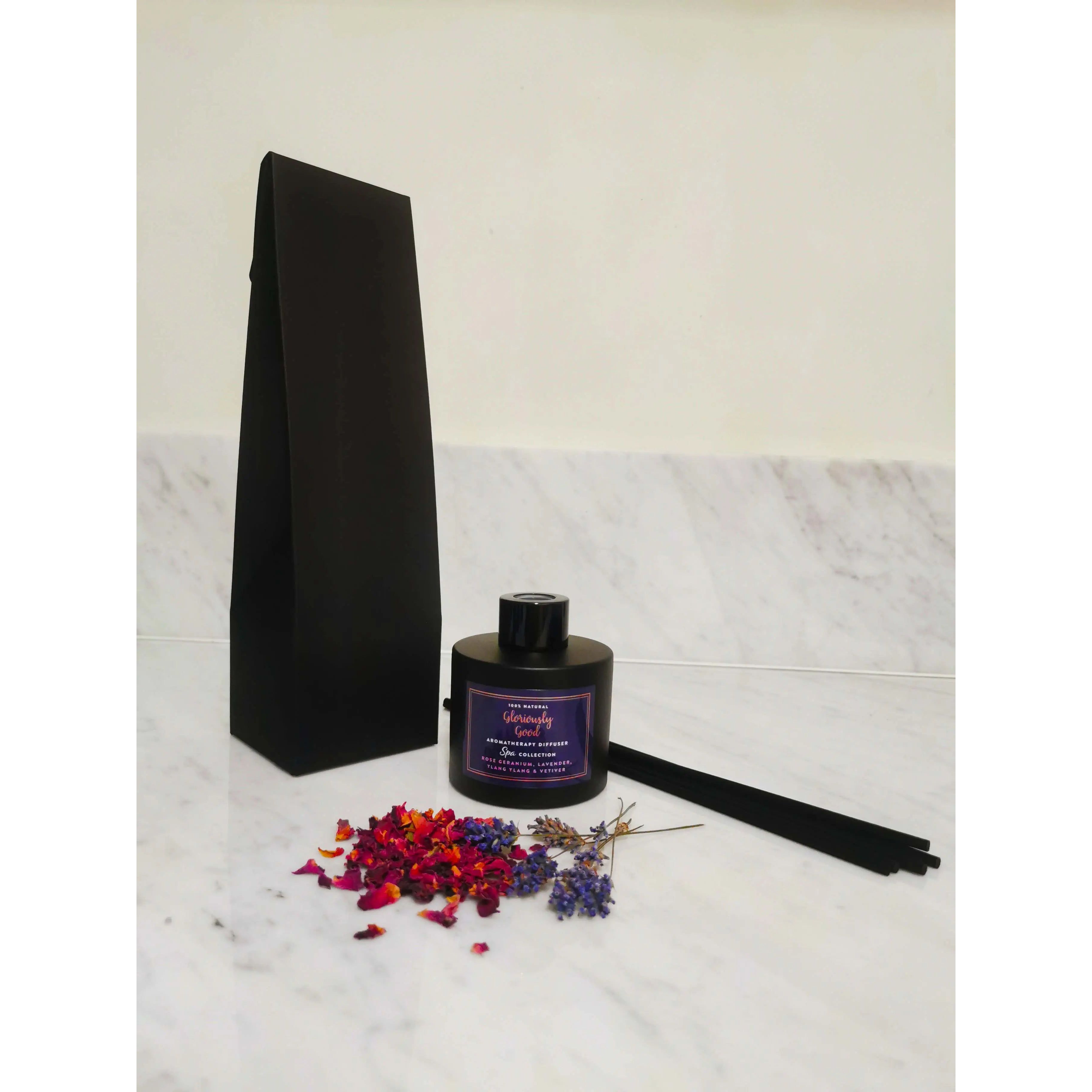 Rose Geranium, Lavender, Ylang Ylang & Vetiver Satin Black Reed Diffuser Gloriously Good