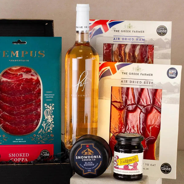 Rose Wine, Snacks, Cheese and Charcuterie Hamper Spirit Journeys Gifts