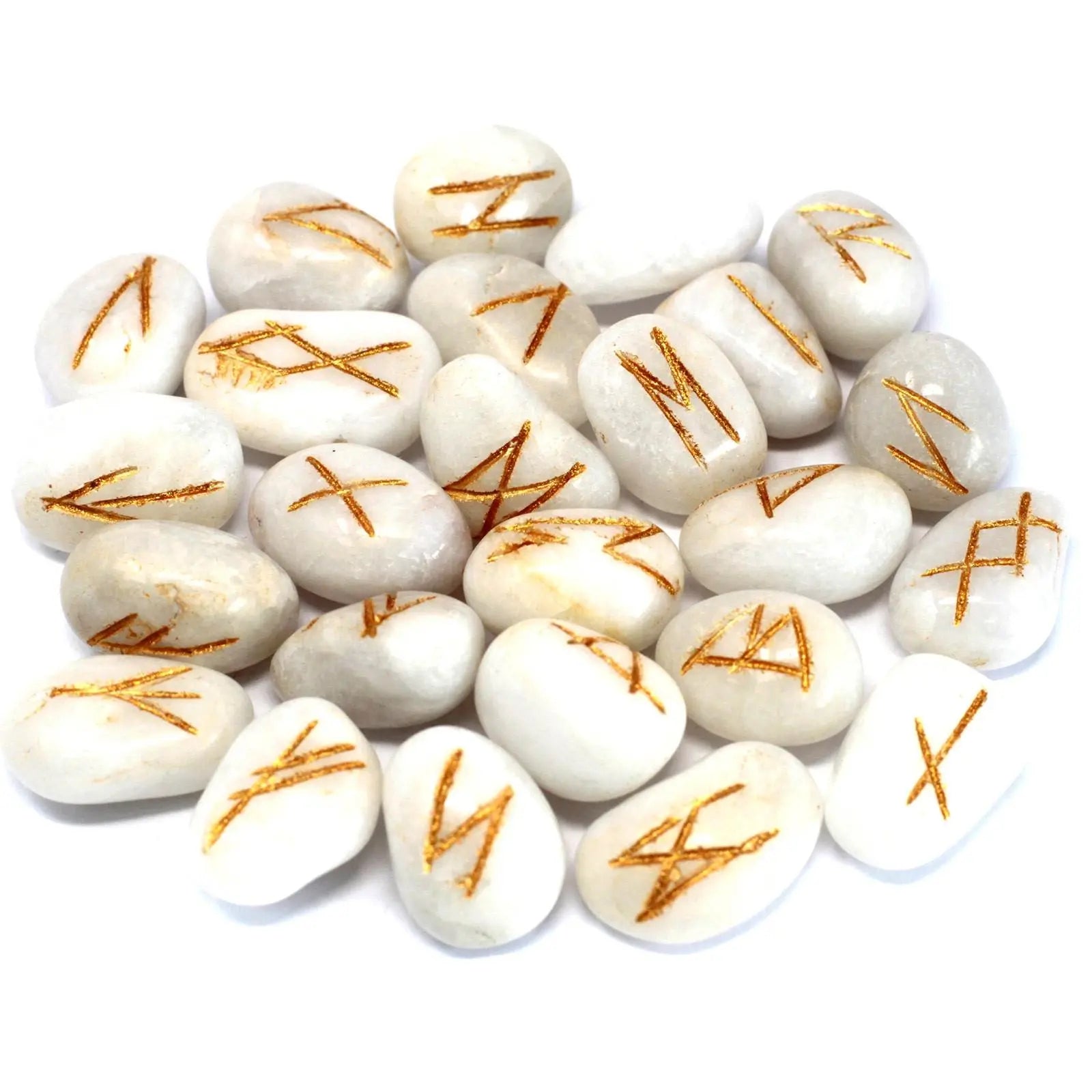 Runes Stone Set in Pouch - White Agate Spirit Journeys Gifts