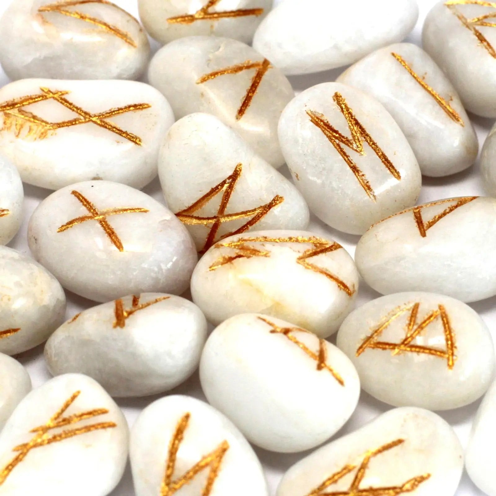 Runes Stone Set in Pouch - White Agate Spirit Journeys Gifts