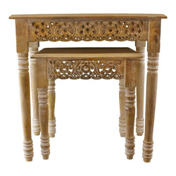 Set of 2 Carved Edge Wooden Side Tables gekofaire