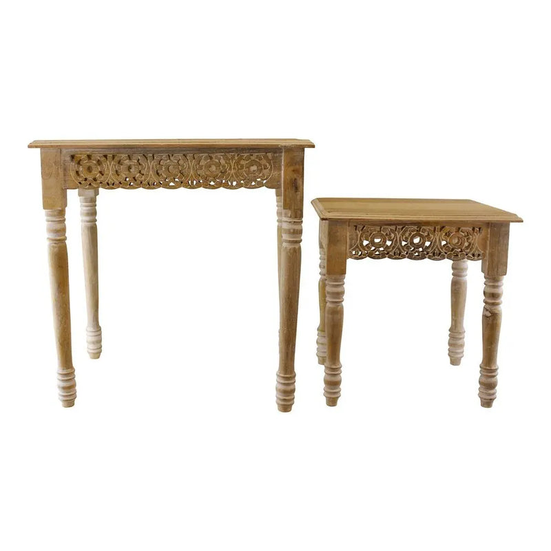 Set of 2 Carved Edge Wooden Side Tables gekofaire