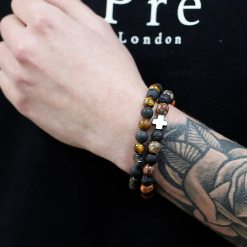 Set of 2 Gemstones Friendship Bracelets - Protection - Dalmatian Jasper & Yellow Agate Spirit Journeys Gifts