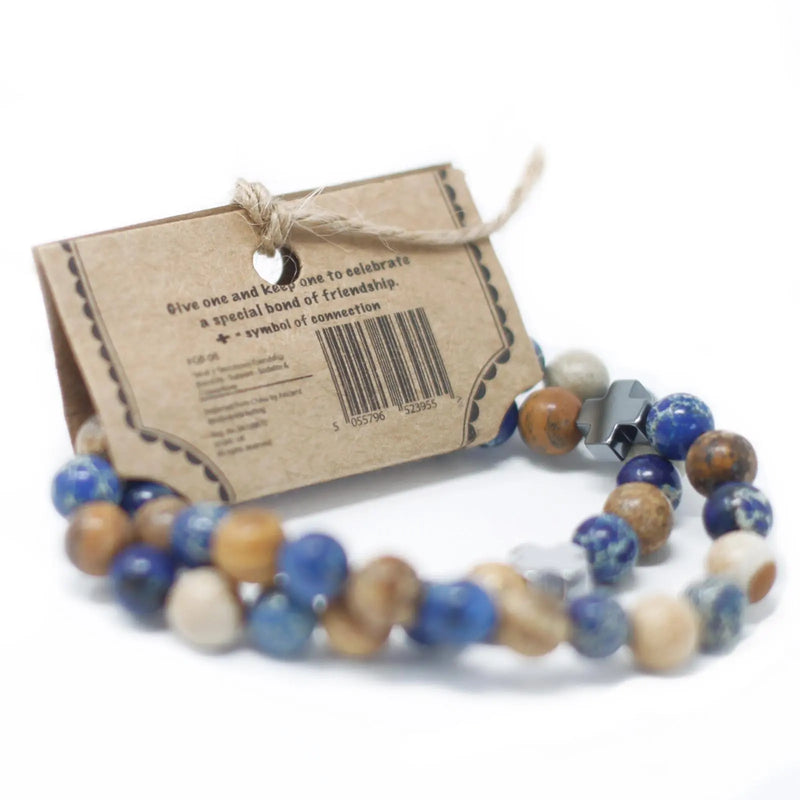 Set of 2 Gemstones Friendship Bracelets - Protection - Dalmatian Jasper & Yellow Agate Spirit Journeys Gifts