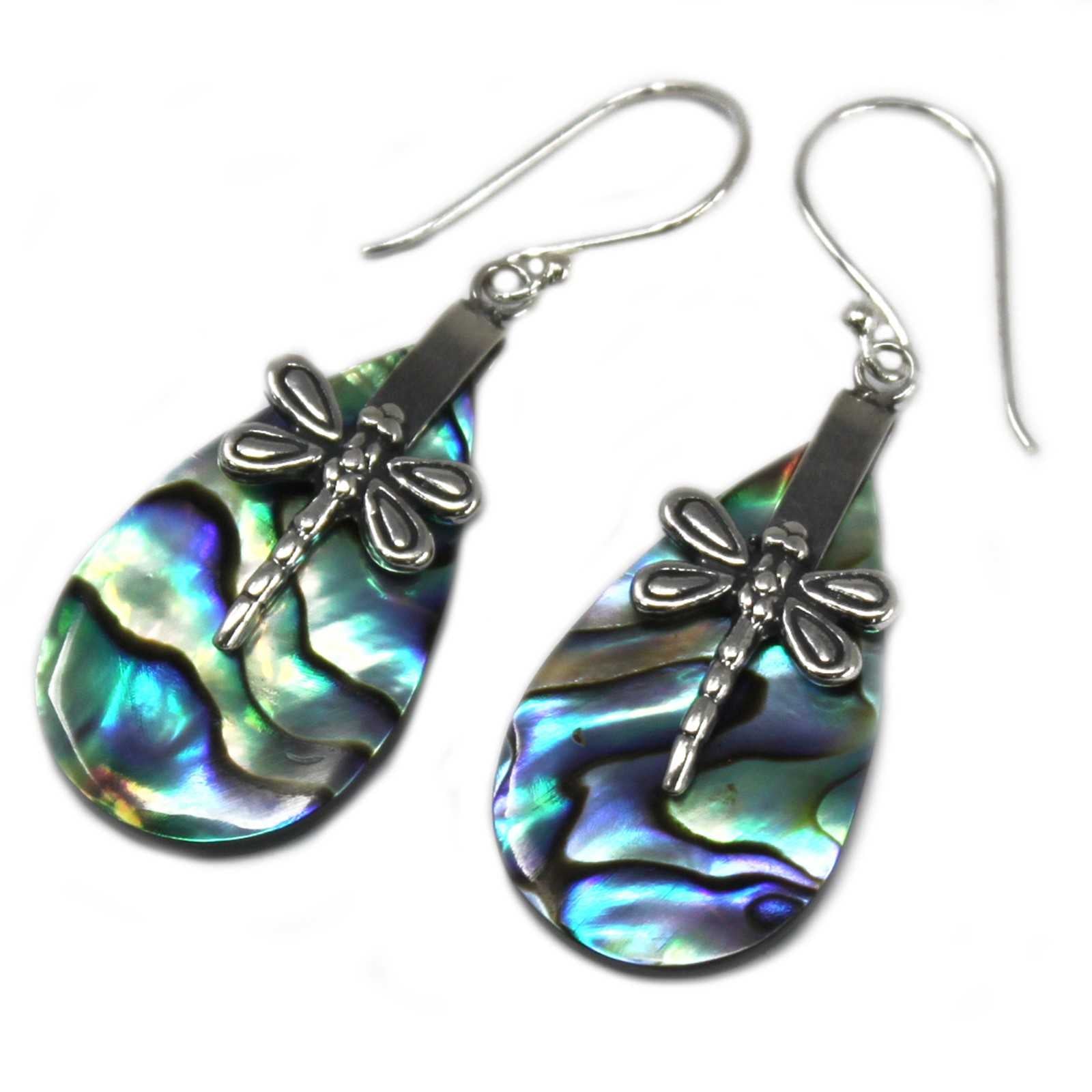 Shell & Silver Earrings - Dragonflies - Abalone Spirit Journeys