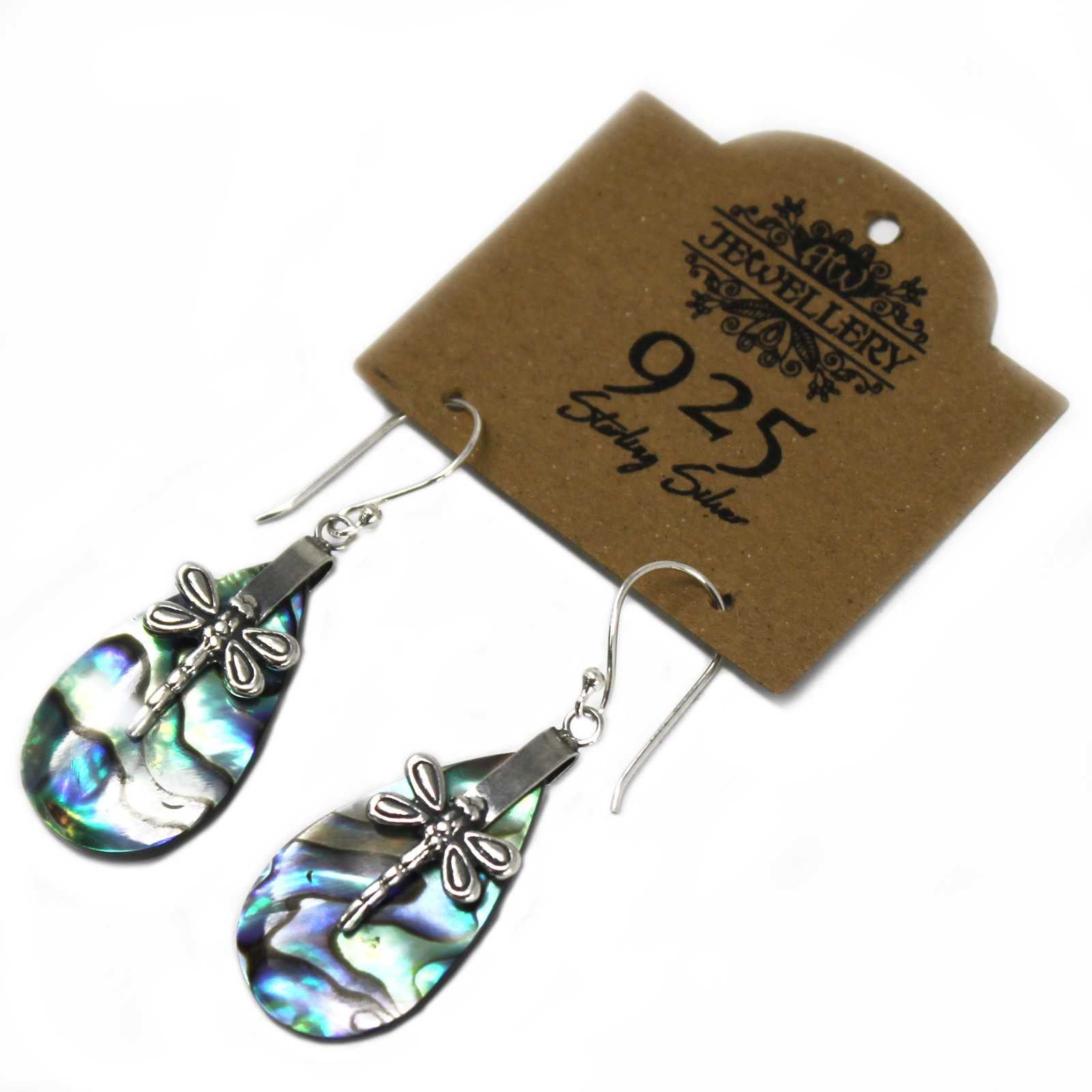 Shell & Silver Earrings - Dragonflies - Abalone Spirit Journeys