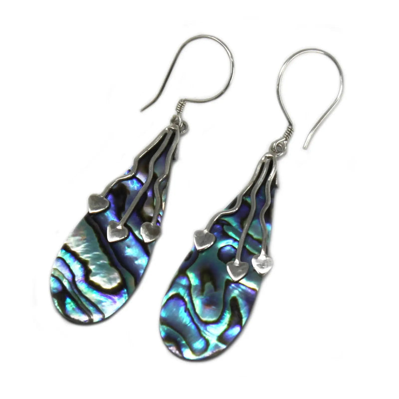 Shell & Silver Earrings - Three Hearts - Abalone Spirit Journeys Gifts
