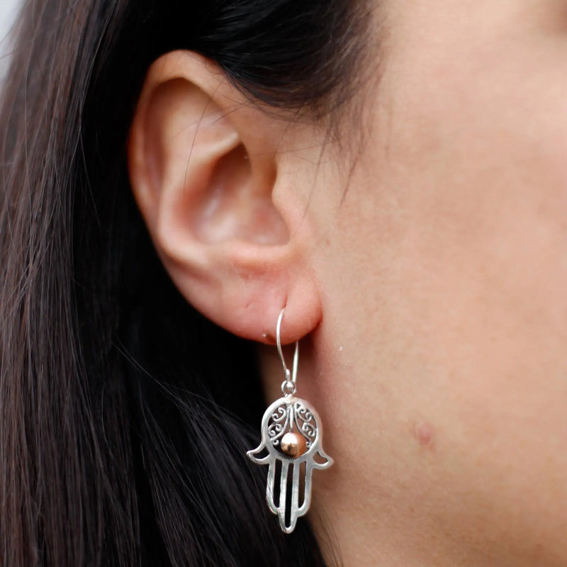 Silver & Gold Earring - Hamsa Spirit Journeys Gifts