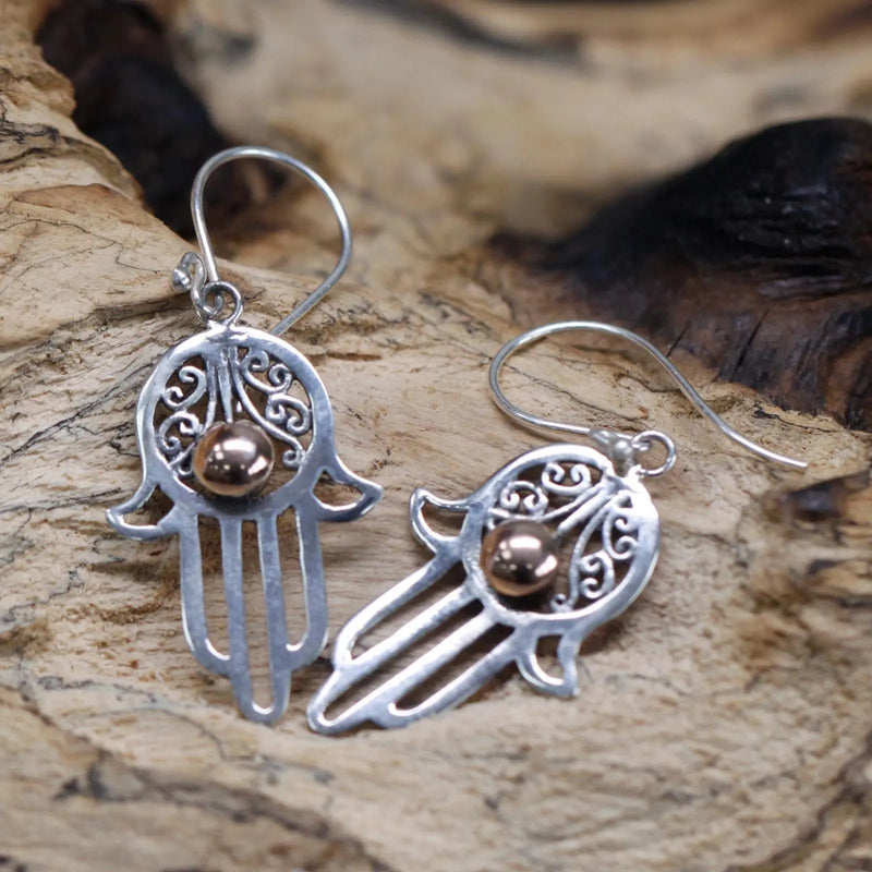 Silver & Gold Earring - Hamsa Spirit Journeys Gifts