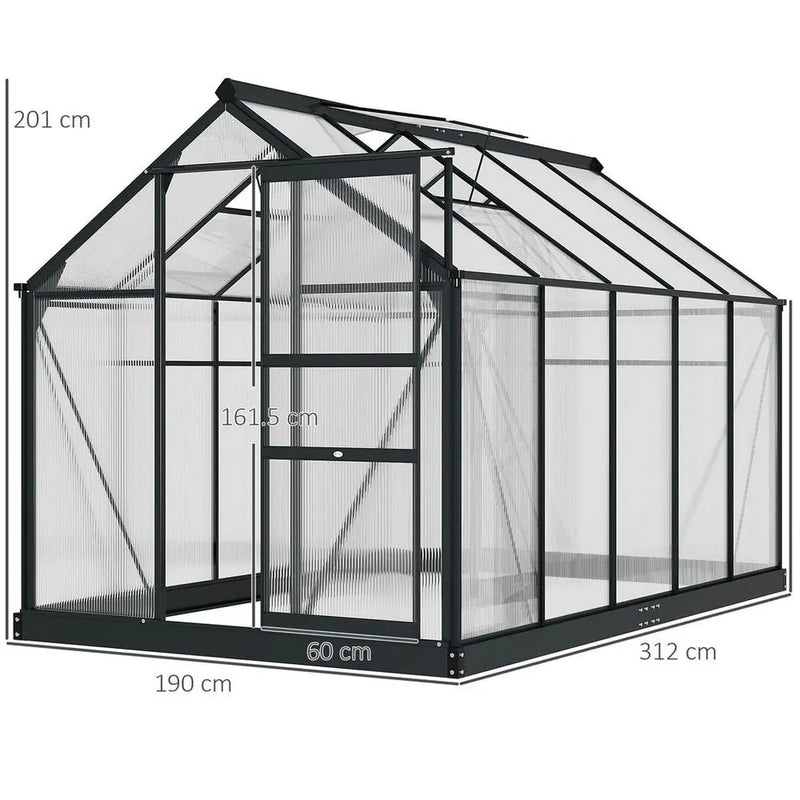 Polycarbonate Walk-In Garden Greenhouse Aluminium Frame w/ Slide Door 6 x 10ft Outsunny