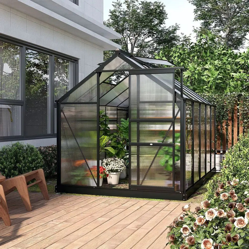 Polycarbonate Walk-In Garden Greenhouse Aluminium Frame w/ Slide Door 6 x 10ft Outsunny