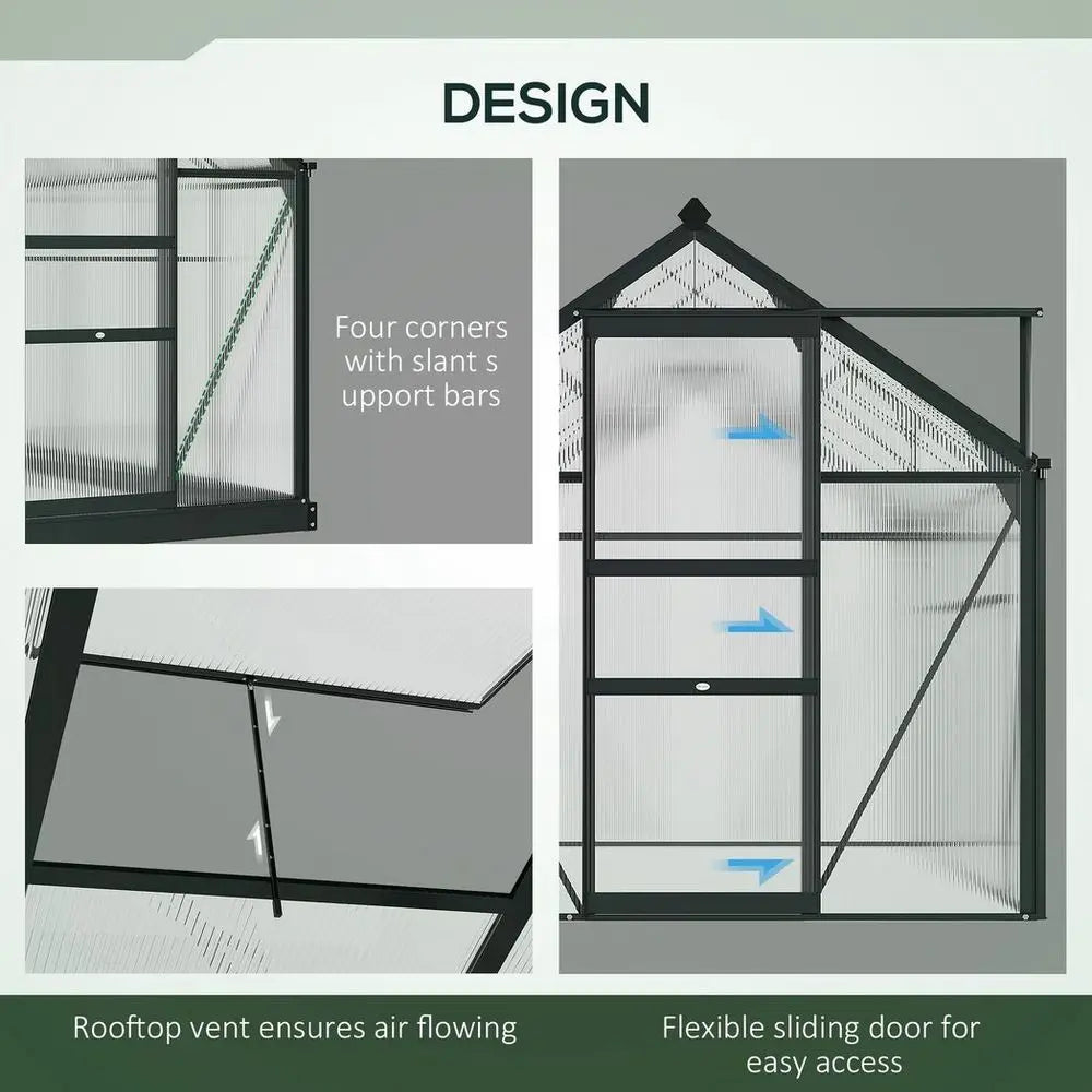 Polycarbonate Walk-In Garden Greenhouse Aluminium Frame w/ Slide Door 6 x 10ft Outsunny