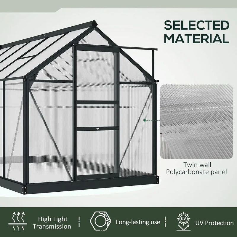 Polycarbonate Walk-In Garden Greenhouse Aluminium Frame w/ Slide Door 6 x 10ft Outsunny