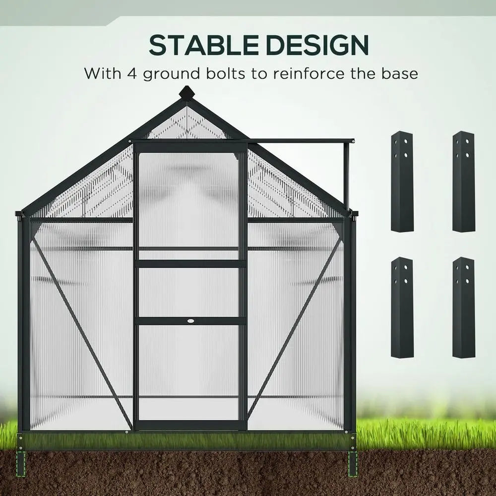 Polycarbonate Walk-In Garden Greenhouse Aluminium Frame w/ Slide Door 6 x 10ft Outsunny