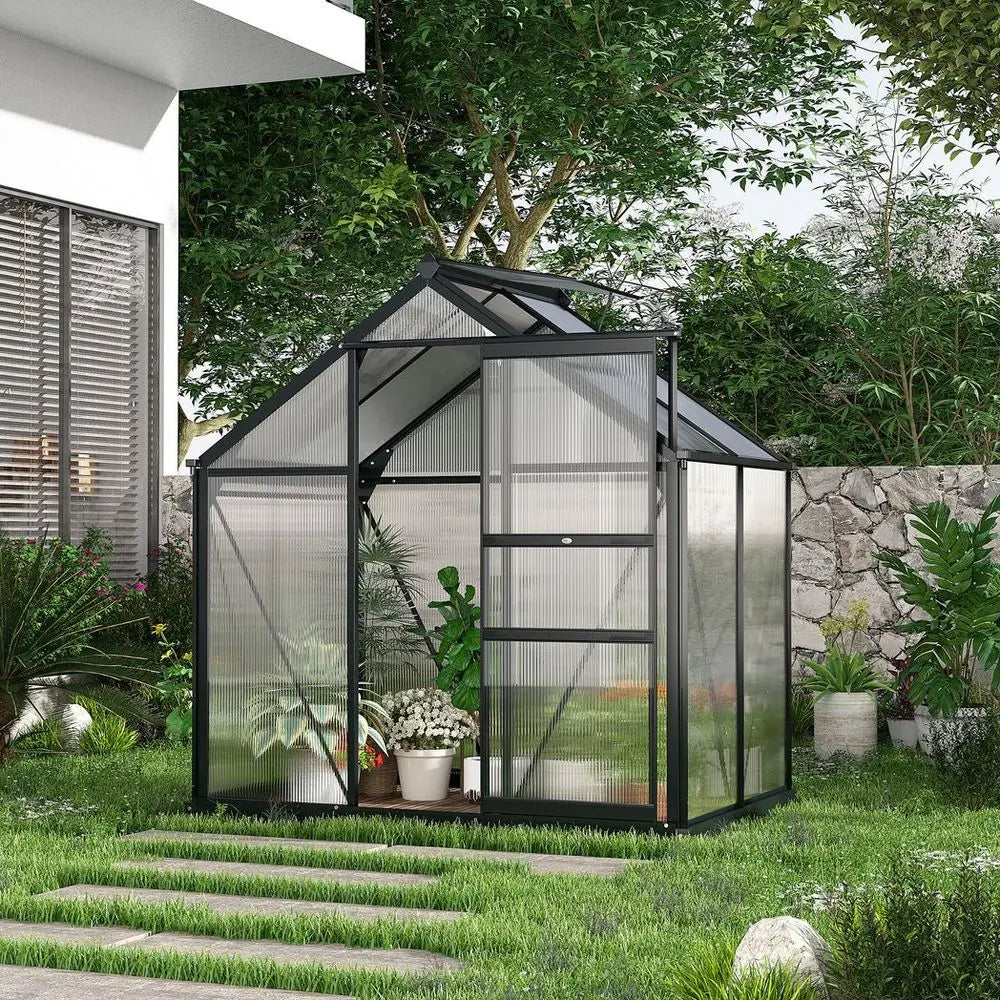 Polycarbonate Walk-In Garden Greenhouse Aluminium Frame w/ Slide Door 6 x 4ft Outsunny