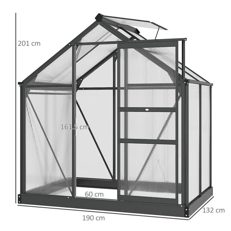 Polycarbonate Walk-In Garden Greenhouse Aluminium Frame w/ Slide Door 6 x 4ft Outsunny