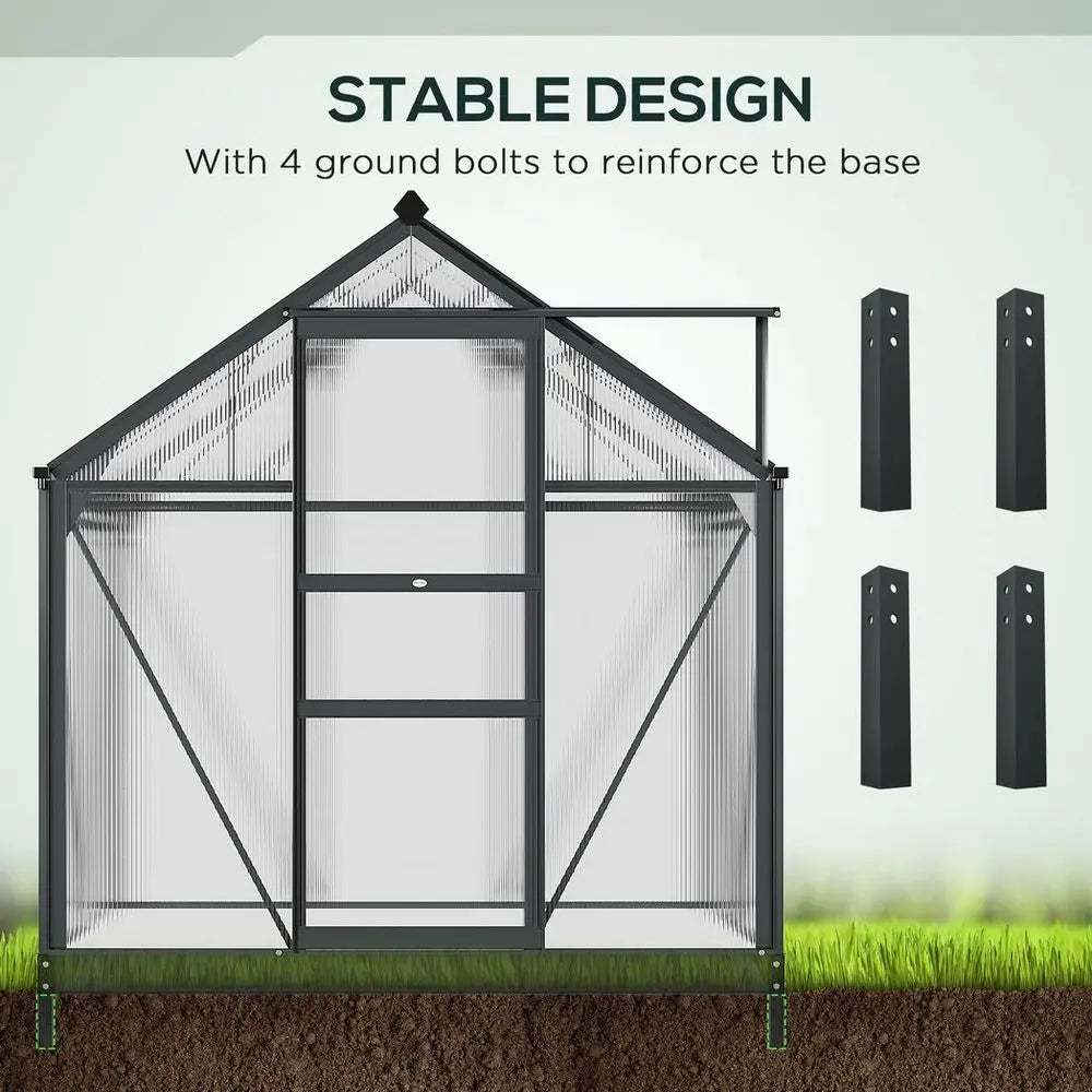 Polycarbonate Walk-In Garden Greenhouse Aluminium Frame w/ Slide Door 6 x 4ft Outsunny
