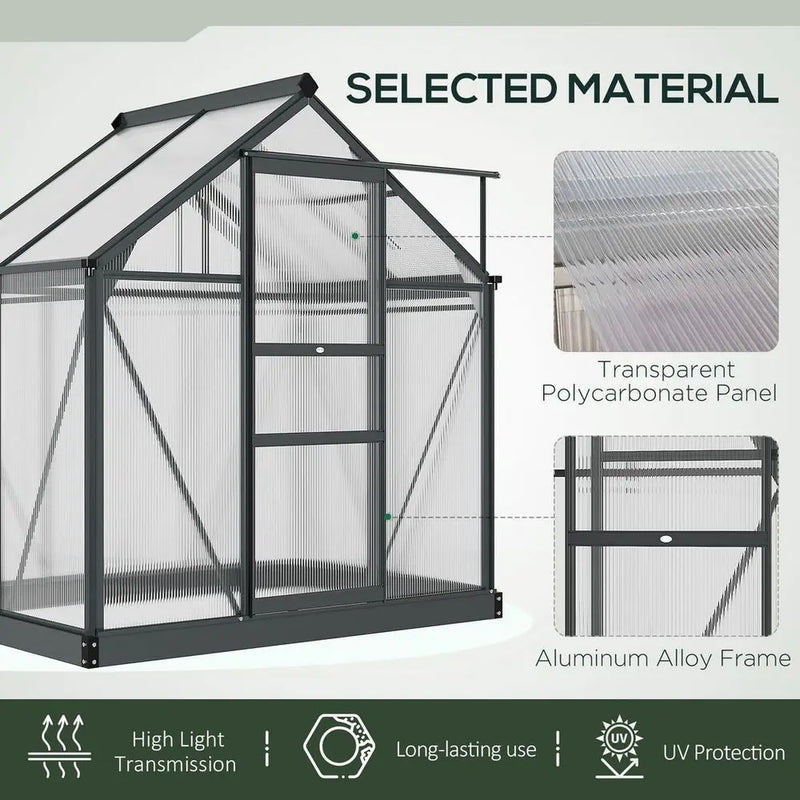 Polycarbonate Walk-In Garden Greenhouse Aluminium Frame w/ Slide Door 6 x 4ft Outsunny