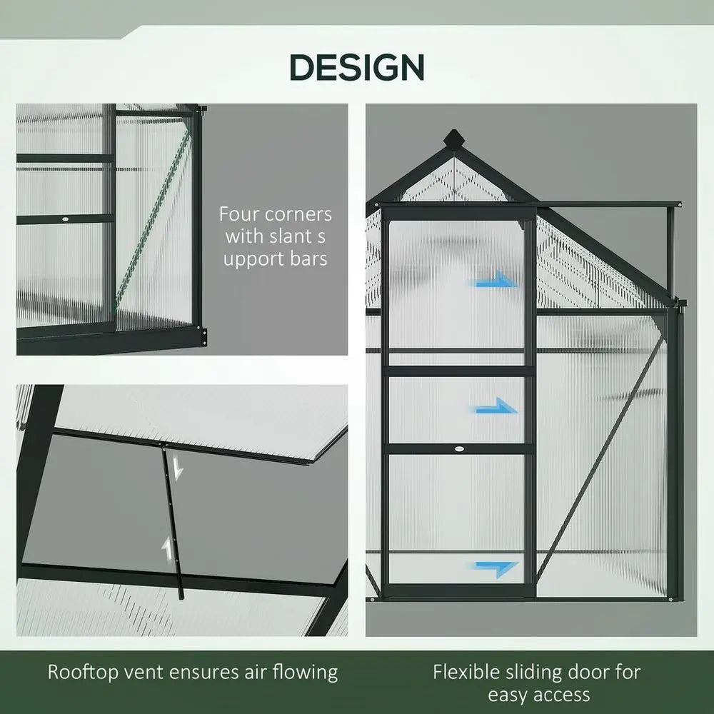 Polycarbonate Walk-In Garden Greenhouse Aluminium Frame w/ Slide Door 6 x 4ft Outsunny