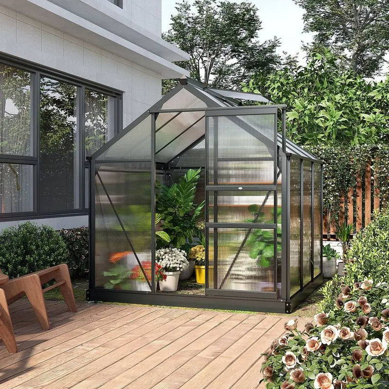 Polycarbonate Walk-In Garden Greenhouse Aluminium Frame w/ Slide Door 6 x 6ft Outsunny