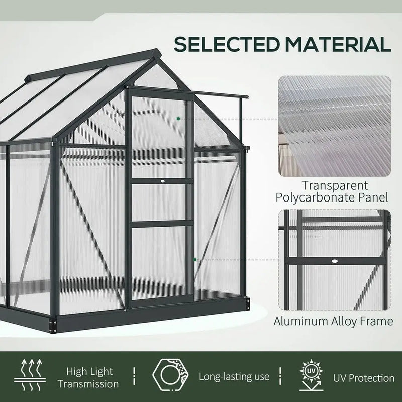 Polycarbonate Walk-In Garden Greenhouse Aluminium Frame w/ Slide Door 6 x 6ft Outsunny