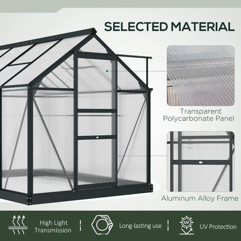 Polycarbonate Walk-In Garden Greenhouse Aluminium Frame w/ Slide Door 6 x 8ft Outsunny