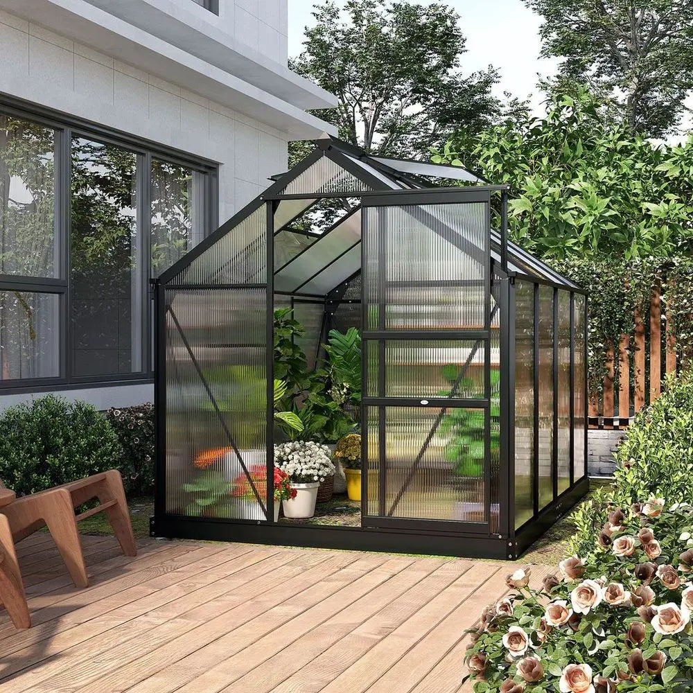 Polycarbonate Walk-In Garden Greenhouse Aluminium Frame w/ Slide Door 6 x 8ft Outsunny