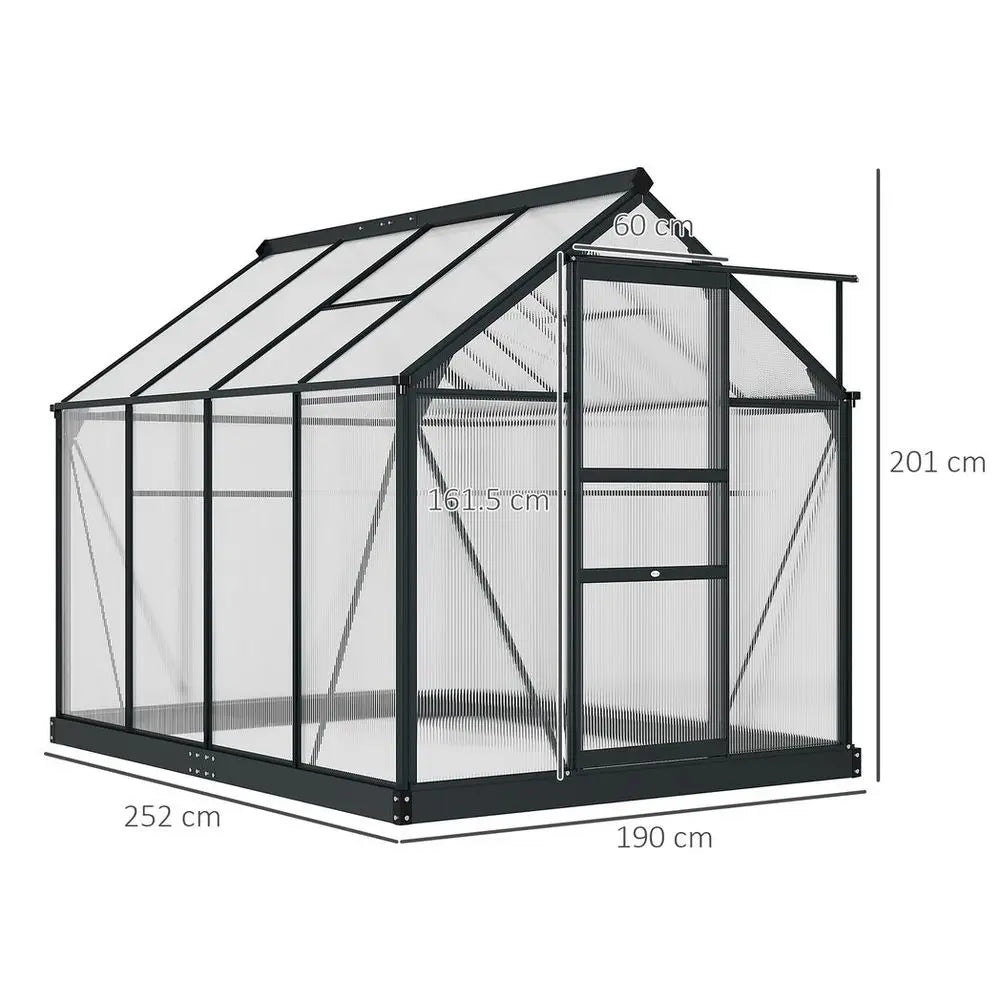 Polycarbonate Walk-In Garden Greenhouse Aluminium Frame w/ Slide Door 6 x 8ft Outsunny