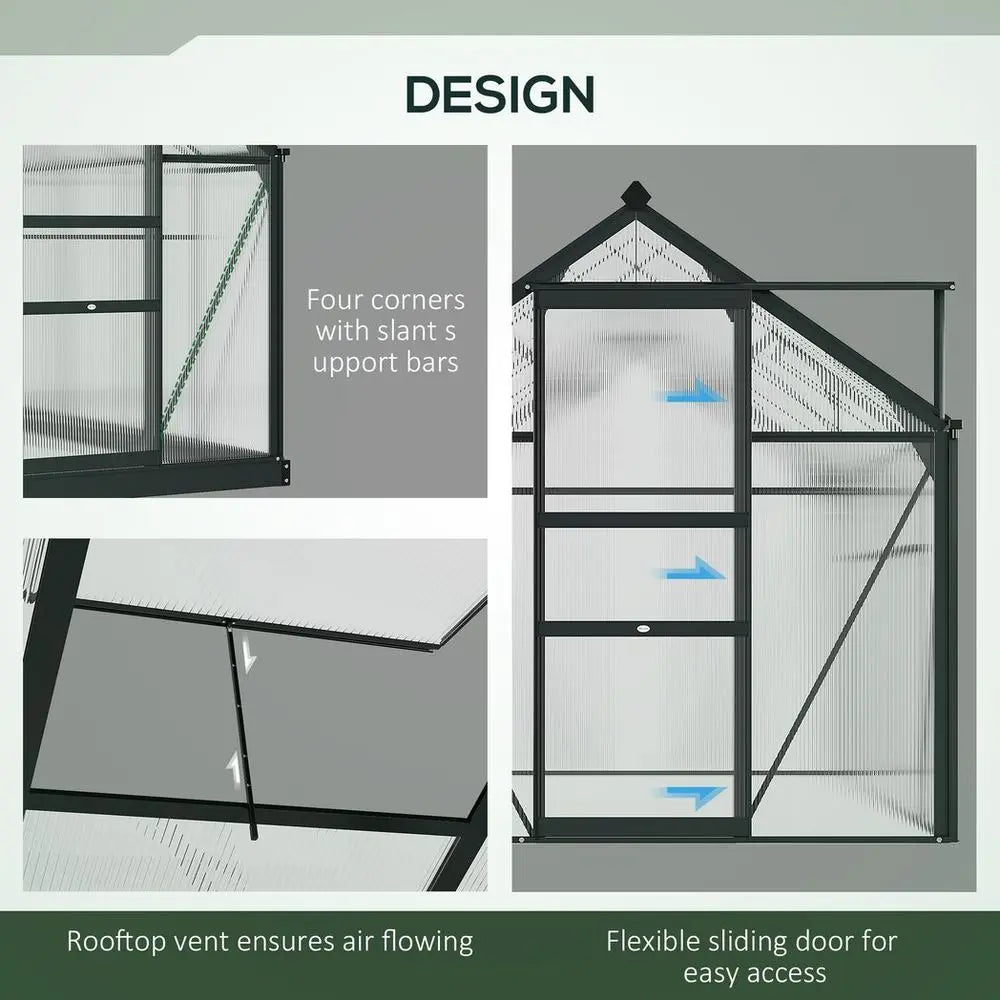 Polycarbonate Walk-In Garden Greenhouse Aluminium Frame w/ Slide Door 6 x 8ft Outsunny