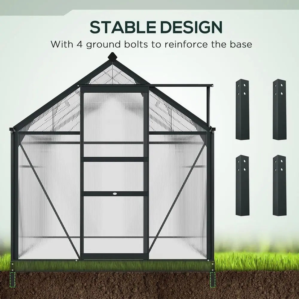 Polycarbonate Walk-In Garden Greenhouse Aluminium Frame w/ Slide Door 6 x 8ft Outsunny