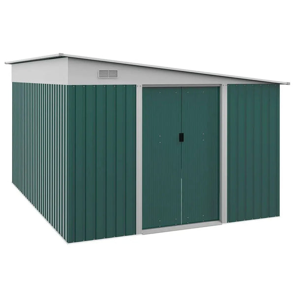 Outsunny 11.3x9.2ft Steel Garden Storage Shed w/ Sliding Doors & 2 Vents, Green Outsunny