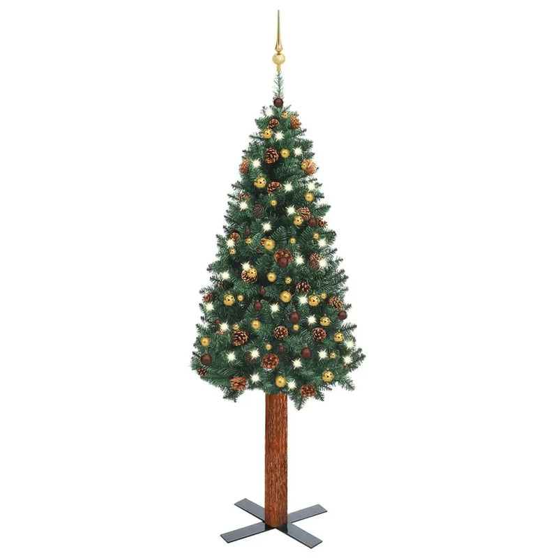 Slim Christmas Tree with LEDs&Ball Set Green 150 cm to  210 cm vidaXL