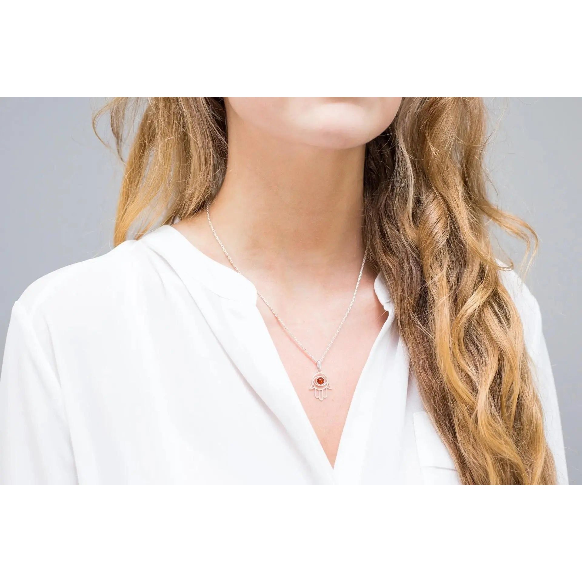 Small Amber Hamsa Pendant Spirit Journeys Gifts