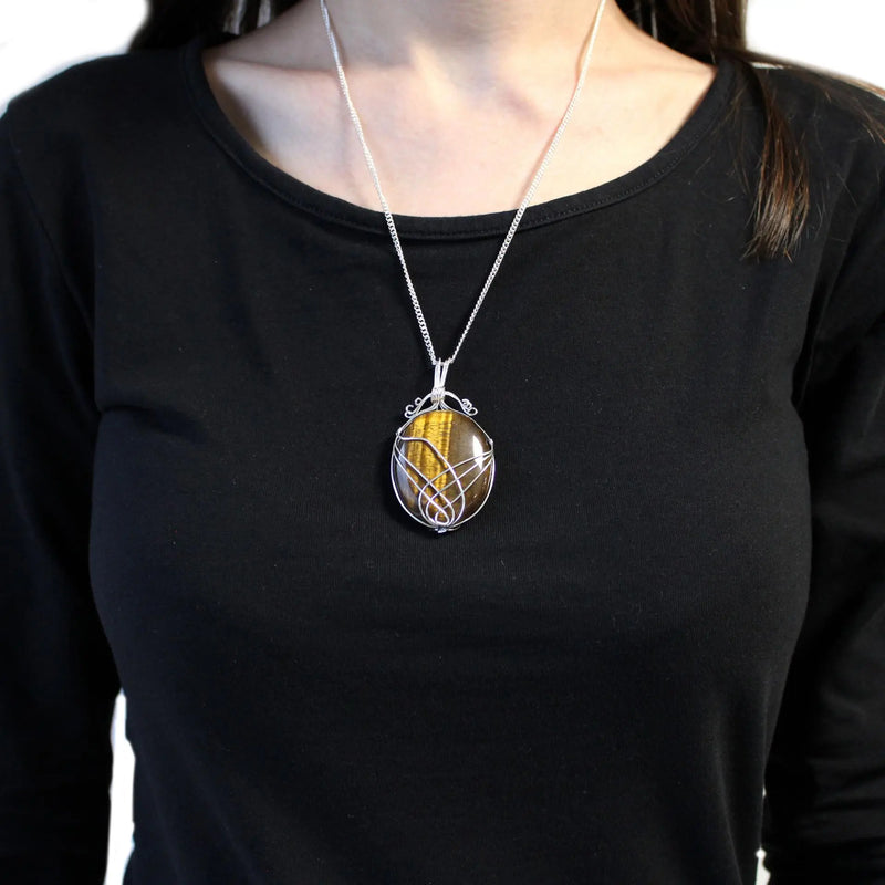 Swirl Wrapped Gemstone Necklace - Tiger Eye Spirit Journeys Gifts