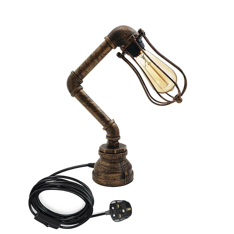 Table Lamp Industrial Style Bulb Cage Shade Metal Table Lighting with Water Pipe~1306 Spirit Journeys Gifts